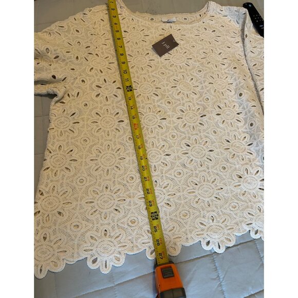 J Jill Womens Full Crochet Lace Tunic Top 3X Ivory 3/4 Sleeve Boho Cotton NWT - Picture 4 of 13